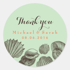 Mint Green Vintag Seashells Beach Wedding Sticker