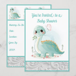 Mint Green Water Baby Dinosaur Dusche Einladung