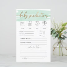 Mint Green Watercolor Baby Predictions Game