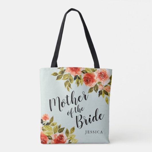 Mint Green Watercolor Blumenmutter der Braut Tasche (Rückseite)