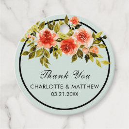 Mint Green Watercolor Floral Wedding Vielen Dank Geschenkanhänger