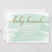 Mint Green Watercolor Gold Baby Brunch Einladung (Vorderseite)