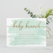Mint Green Watercolor Gold Baby Brunch Einladung (Stehend Vorderseite)