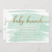 Mint Green Watercolor Gold Baby Brunch Einladung (Vorne/Hinten)