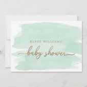 Mint Green Watercolor Gold Baby Dusche Einladung (Rückseite)