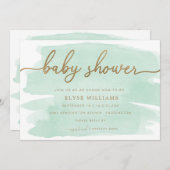 Mint Green Watercolor Gold Baby Dusche Einladung (Vorne/Hinten)