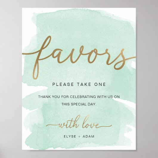Mint Green Watercolor Gold Favoriten-Zeichen Poster (Vorne)