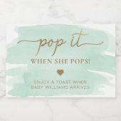 Mint Green Watercolor Kinderdusche Sparkling Wein Schaumweinetikett (Einzelnes Label)