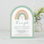 Mint Green Watercolor Rainbow Arch Baby Dusche Einladung (Stehend Vorderseite)