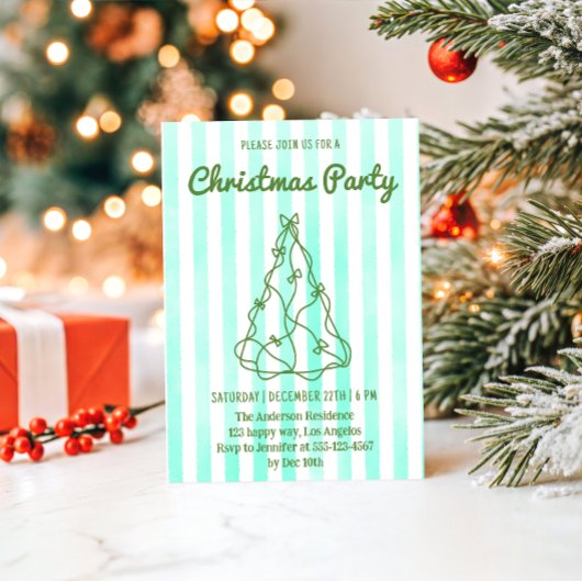 Mint Green Watercolor Stripe Christmas Party Einladung