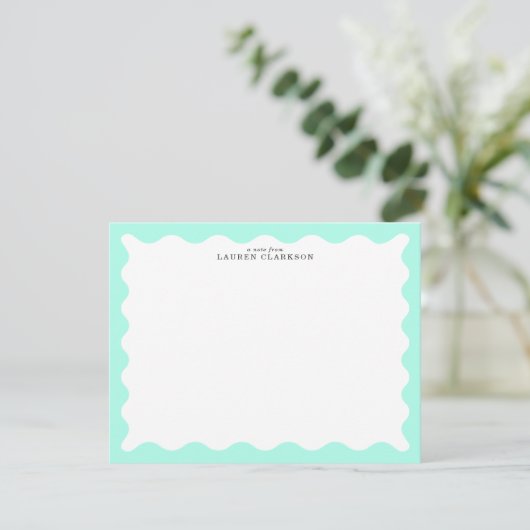 Mint Green Wavy Frame Note Card Einladung (Stehend Vorderseite)