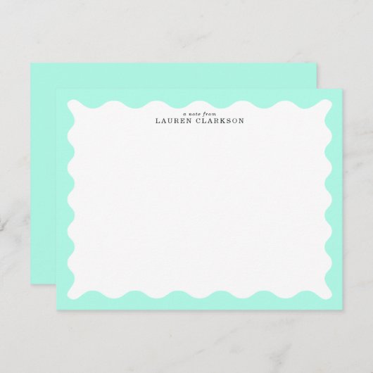 Mint Green Wavy Frame Note Card Einladung (Vorne/Hinten)