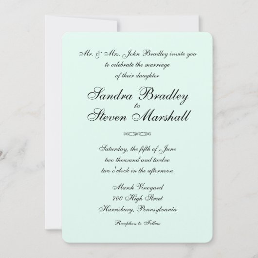 Mint Green Wedding Einladung (Vorderseite)