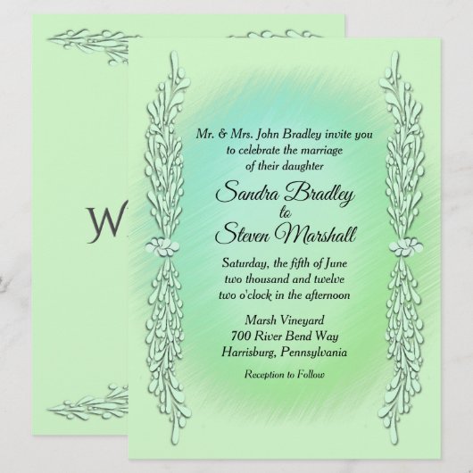 Mint Green Wedding Einladung (Vorne/Hinten)