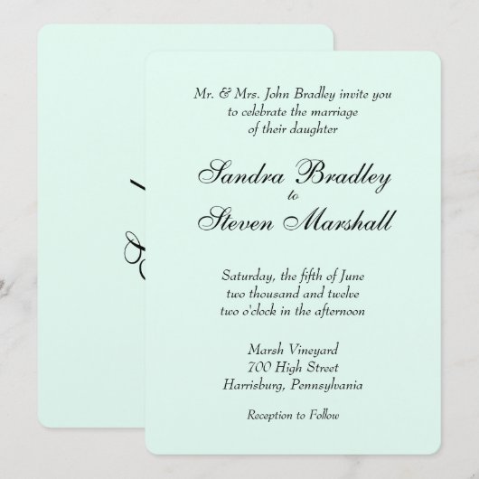 Mint Green Wedding Einladung (Vorne/Hinten)