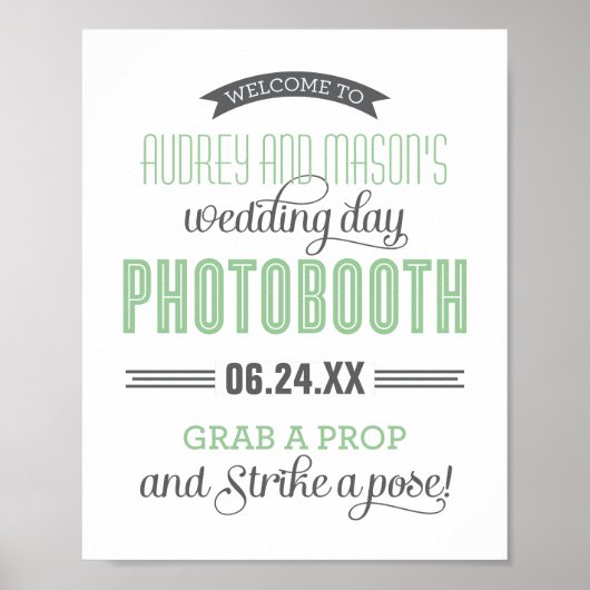 Mint Green Wedding Foto Booth Sign Poster (Vorne)
