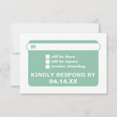 Mint Green Wedding RSVP Karte (Rückseite)