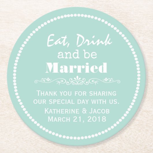 Mint Green Wedding Vielen Dank, dass Sie Paper Unt Runder Pappuntersetzer (Vorderseite)