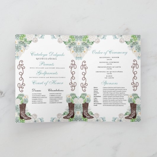 Mint Green Western Charro Quinceañera Programm (Innenseite)