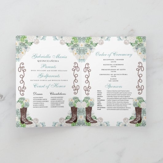 Mint Green Western Charro Quinceañera Programm (Innenseite)