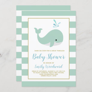 Mint Green Whale Drive-By Baby Dusche Einladung
