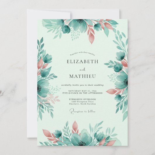 Mint Green Whimsical Spring Wedding Einladung (Vorderseite)