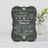 Mint Green, White Chalkboard Rustikales Sweet 16 P Einladung (Stehend Vorderseite)