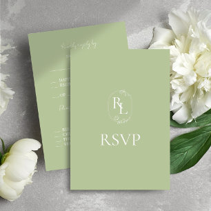 Mint Green & White Floral Monogram Wedding RSVP Karte