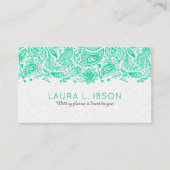 Mint-Green & White Floral Paisley Lace Visitenkarte (Vorderseite)