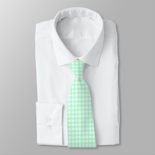 Mint Green & White Gingham Pattern Neck Tie Krawatte (Gebunden)