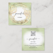 Mint Green White Gold Floral QRCode Logo Square Quadratische Visitenkarte (Vorne/Hinten)