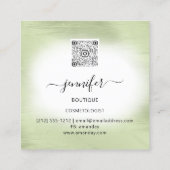 Mint Green White Gold Floral QRCode Logo Square Quadratische Visitenkarte (Rückseite)