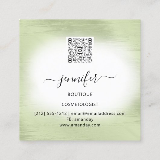 Mint Green White Gold Floral QRCode Logo Square Quadratische Visitenkarte (Rückseite)