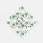 Mint Green White Gold Rose Blumenmuster Brautparty Serviette (Ecke)