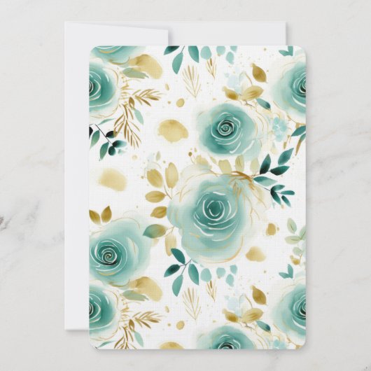 Mint Green White Gold Rose Hochzeit Einladung (Rückseite)