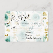 Mint Green White Gold Rose Wedding RSVP Begleitkarte (Vorderseite)