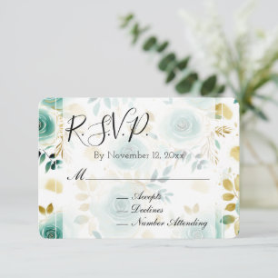 Mint Green White Gold Rose Wedding RSVP Begleitkarte