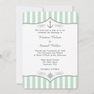 Mint Green White Gray Nautical Wedding Einladung