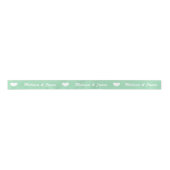 Mint Green & White Hearts & Wedding Couple Names Satinband (Vorderseite)