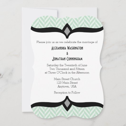 Mint Green White Herringbone Hochzeitseinladung Einladung (Vorderseite)