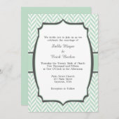Mint Green White Herringbone Hochzeitseinladung Einladung (Vorne/Hinten)