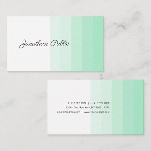 Mint Green White Modern Trendy Handwriting Script Visitenkarte (Vorne/Hinten)