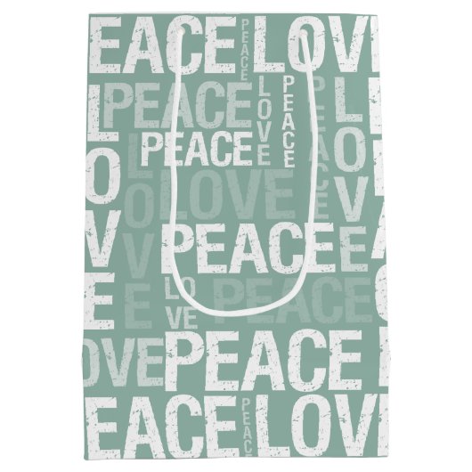 Mint Green White Peace Love Christmas Mittlere Geschenktüte (Rückseite)