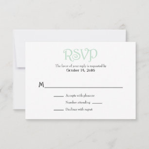 Mint Green White Schlicht Simple Wedding RSVP Card Karte