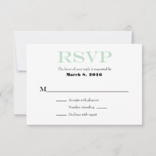 Mint Green White Schlicht Simple Wedding RSVP Card Karte