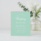 Mint Green White Script Budget Einladung Hochzeit (Stehend Vorderseite)