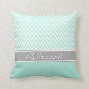 Mint Green White Zickzack Zigzag Muster Grau Name Kissen