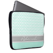 Mint Green White Zickzack Zigzag Muster Grau Name Laptopschutzhülle (Vorne Rechts)