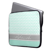 Mint Green White Zickzack Zigzag Muster Grau Name Laptopschutzhülle (Vorderseite Links)