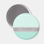 Mint Green White Zickzack Zigzag Muster Grau Name Magnet (Vorderseite/Rückseite)